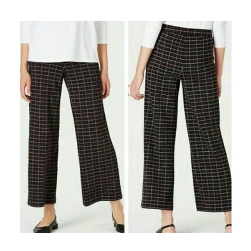 J. Jill Black Plaid Wide-Leg Pants